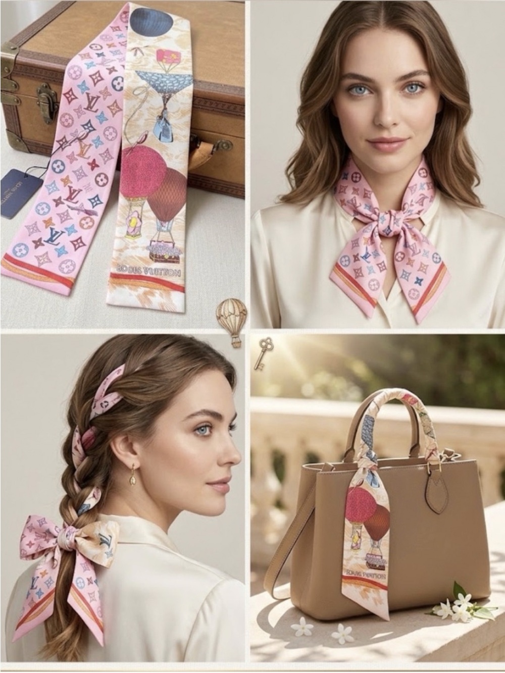 Louis Vuitton Pink Multicolor Monogram Silk Twilly Scarf
